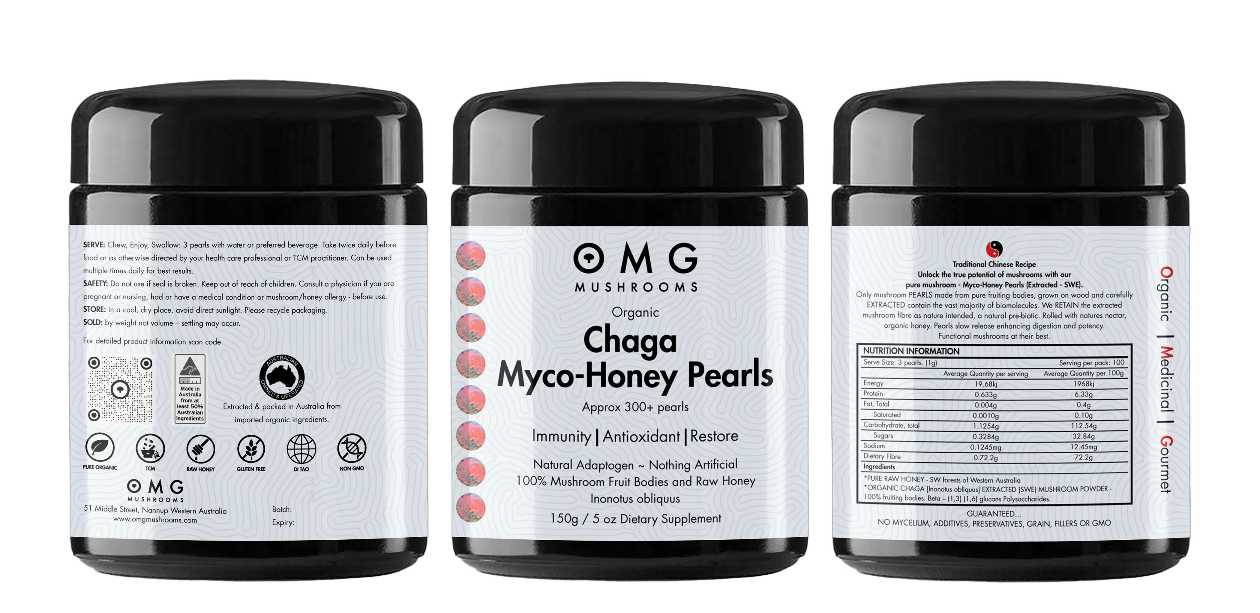 Chaga Myco Honey Pearls - full label