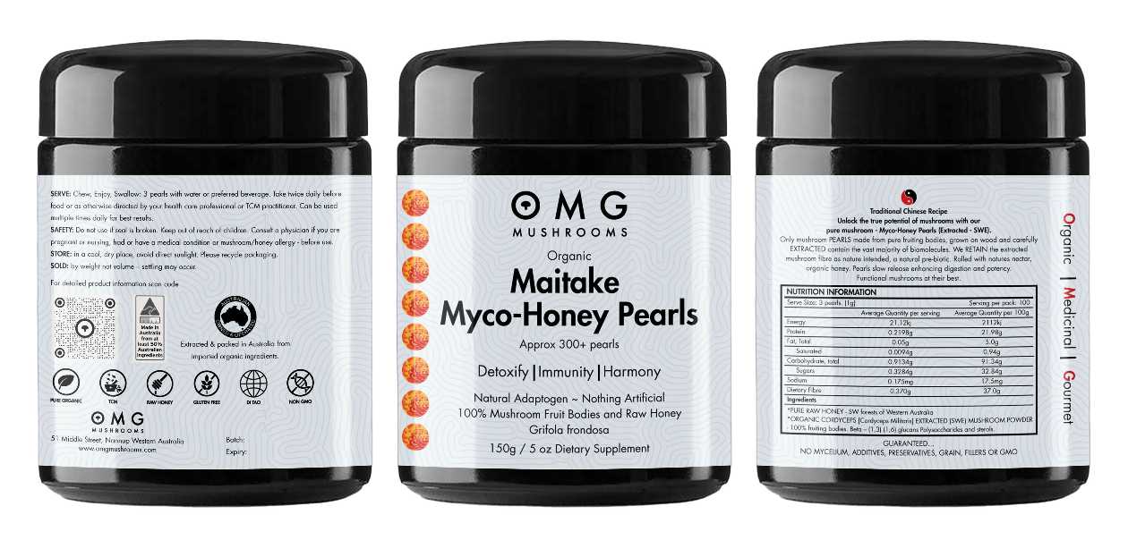 Maitake Myco Honey Pearls full label