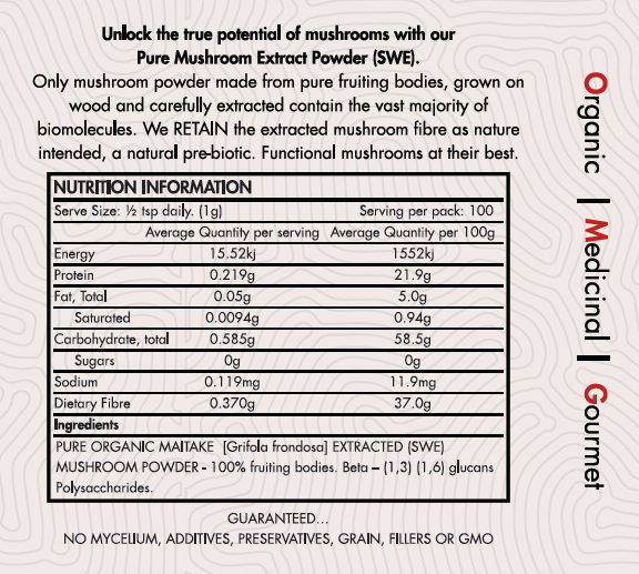 OMG Mushrooms MAITAKE nutritional table 