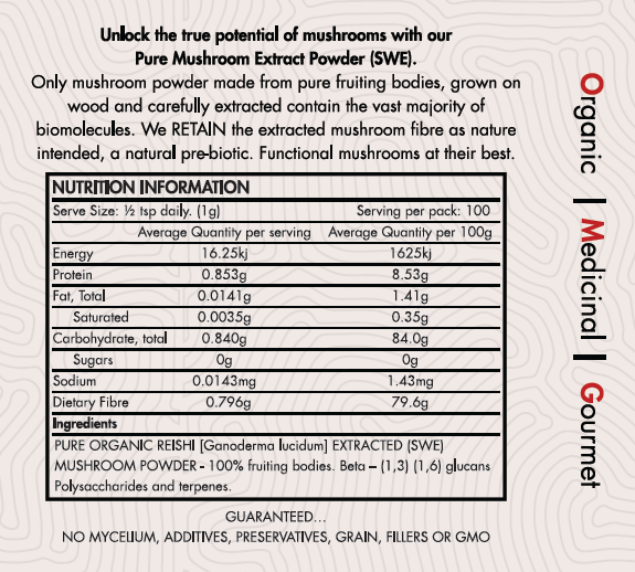 OMG Mushrooms REISHI nutritional table 