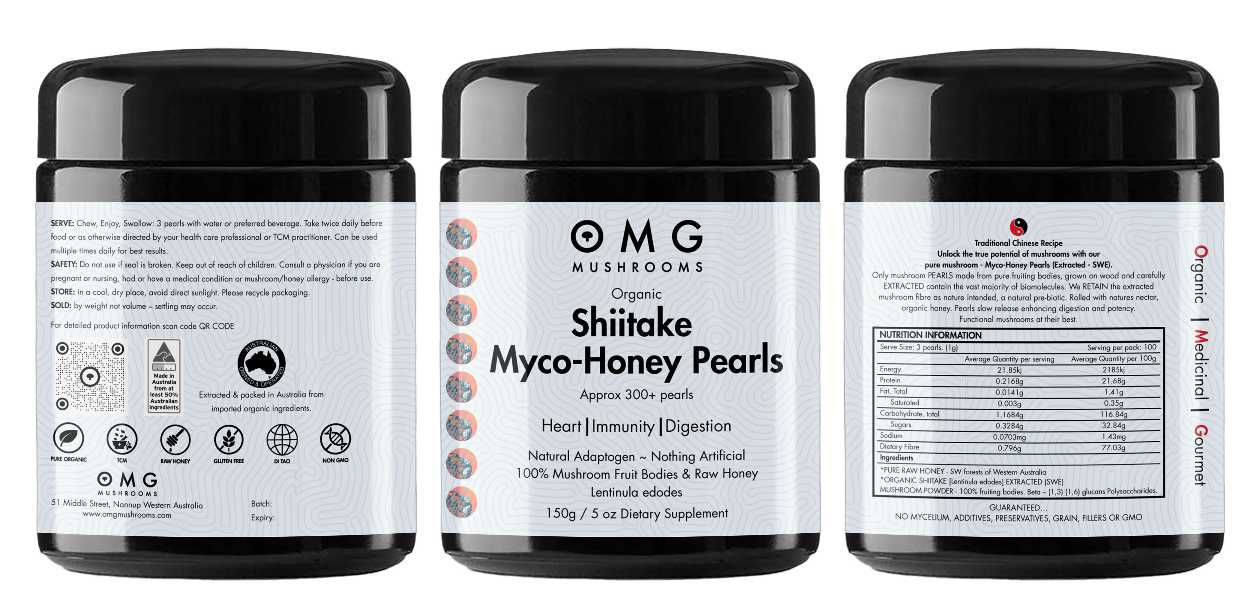 Shiitake myco honey pearls full label