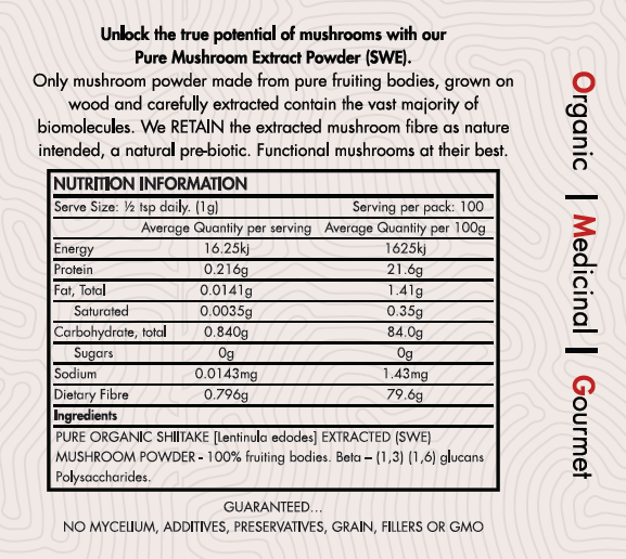 OMG Mushrooms SHIITAKE  nutritional table 