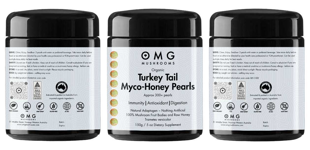 Turkey Tail myco honey pearls full label