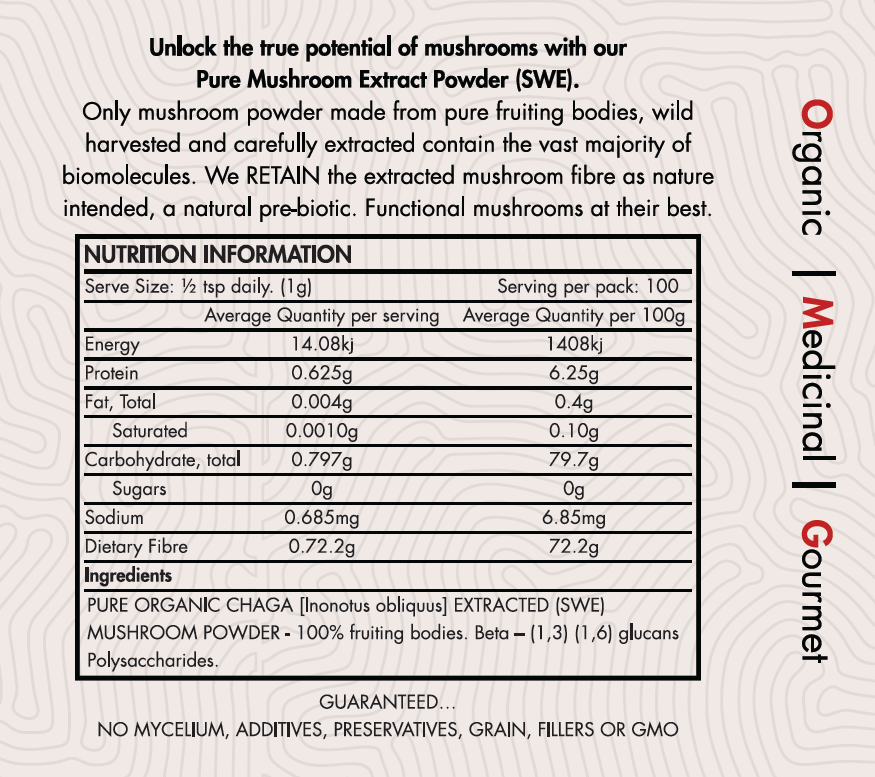 OMG Mushrooms CHAGA nutritional table